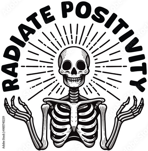 Radiate Positivity Vector T-Shirt Design, Skeleton Yoga Illustration