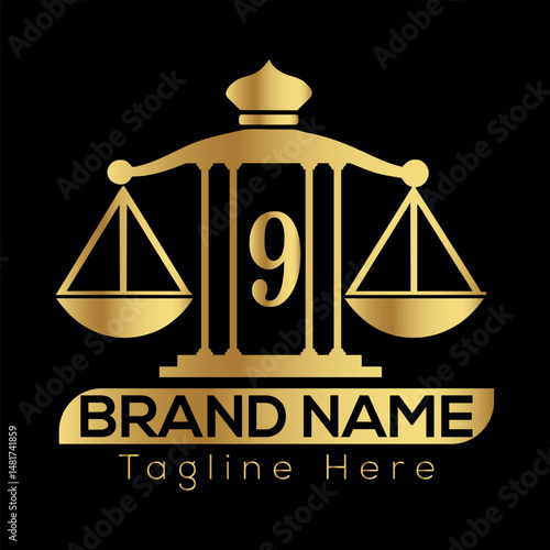 Justice scale symbol on Black background with legal and balance concept 9 logo Design 