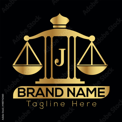 Justice scale symbol on Black background with legal and balance concept J logo Design 