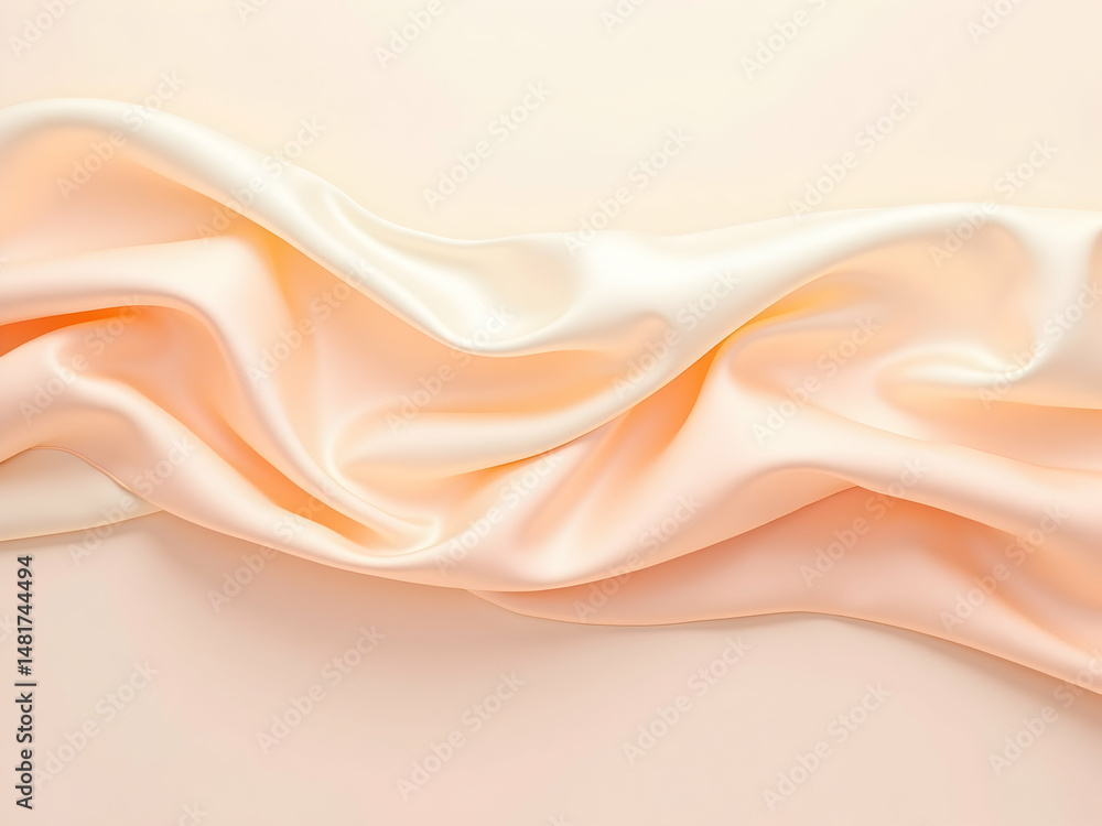 Obraz premium Elegantly draped peach silk fabric capturing the essence of luxury and softness, showcasing its gentle folds and subtle sheen in a captivating manner