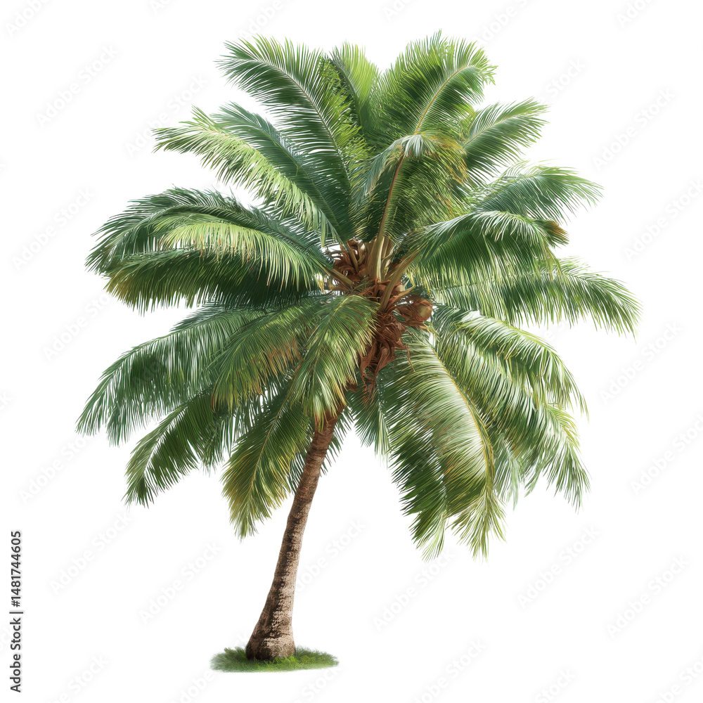 Obraz premium Tropical coconut palm tree isolated on transparent or white background. A high resolution PNG image of Tropical coconut palm tree.