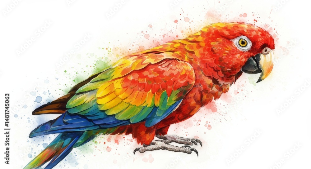Obraz premium Illustration Colorful Parrot on White Background