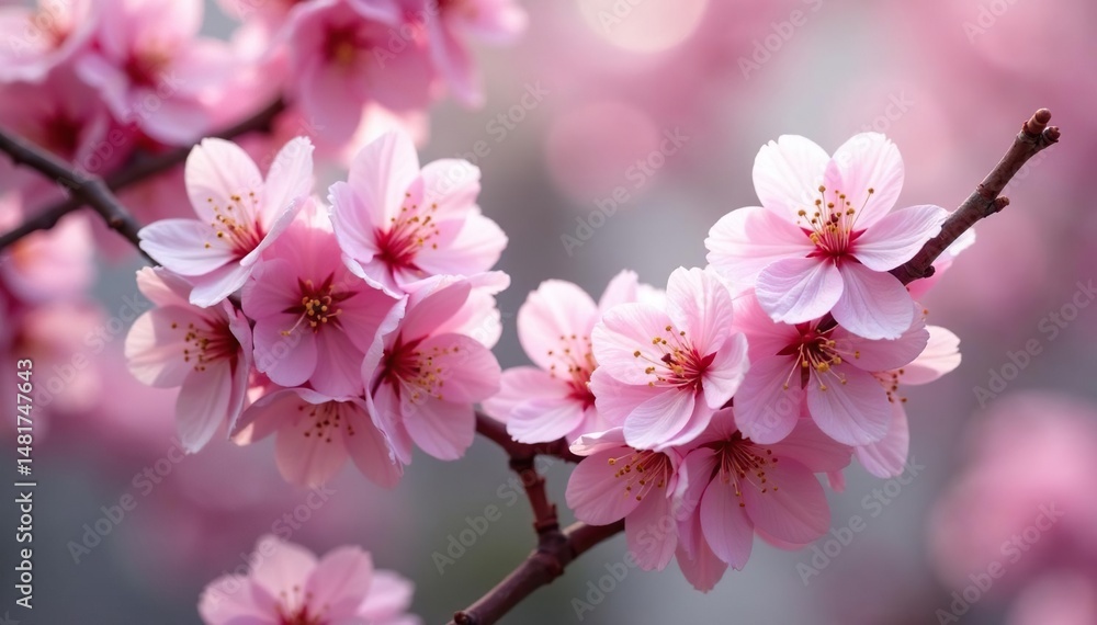 Delicate pink sakura blossoms in full bloom, forming a repeating pattern , fabric, pretty Delicate pink sakura blossoms in full bloom, forming a repeating pattern , fabric, pretty