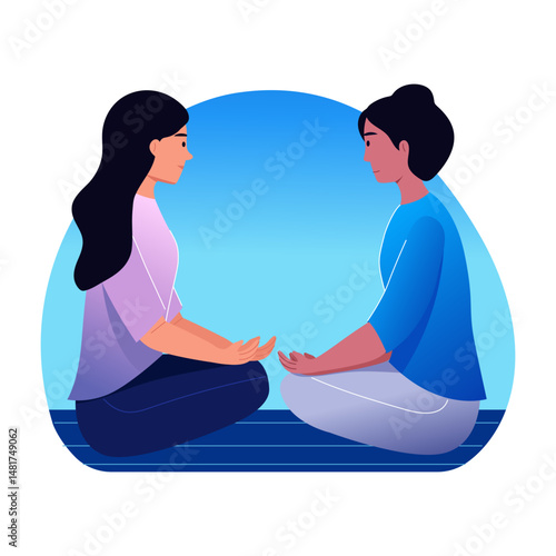 A flat style illustration showing eye gazing meditation