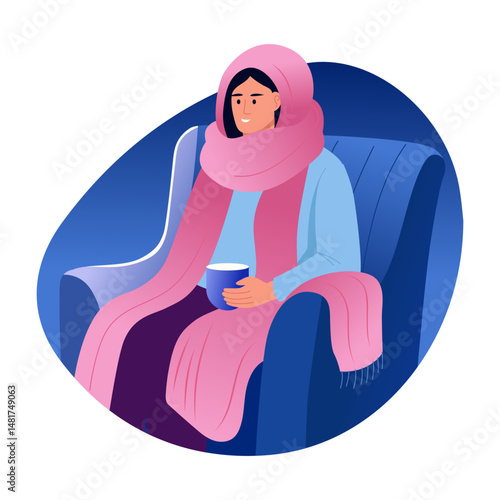 A wrapped warmly character illustration in flat style