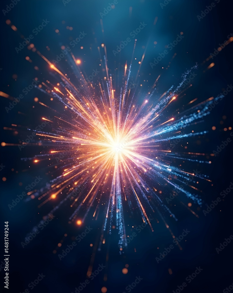 Fototapeta premium Energetic burst of light streaks against a blue backdrop, showcasing dynamic contrast and vibrant illumination for a captivating visual experience