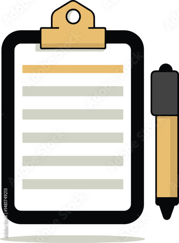 Clipboard with paper and pen. Document vector.