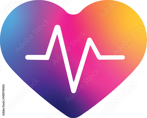Gradient heart with heartbeat line. Healthcare vector icon.