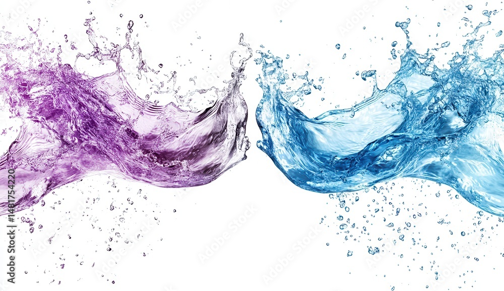 Obraz premium Two vibrant water splashes in contrasting hues