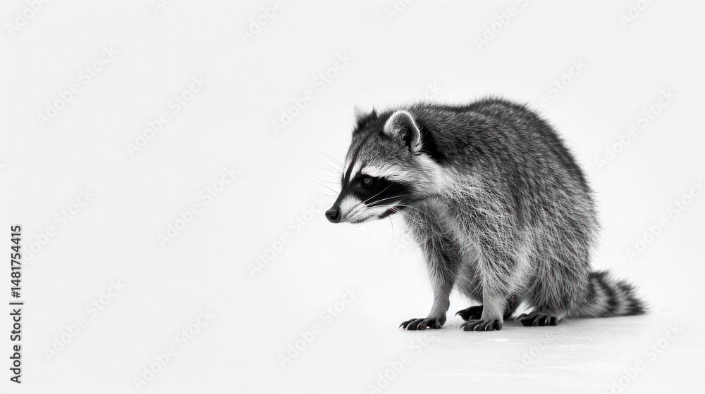 Obraz premium Raccoon in profile, black and white