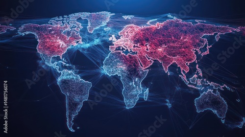 Wallpaper Mural Global network concept with connection lines illuminating world continents Torontodigital.ca