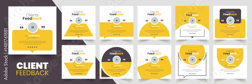 Customer feedback testimonial social media post web banner template Bundle. Customer feedback review or testimonial social media post design