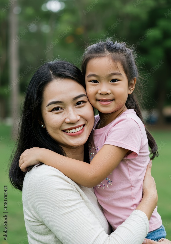 Photo of Mother and Daughter Embracing in a Park Photo of Mother and Daughter Embracing in a Park