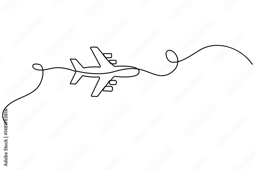 Obraz premium Continuous line drawing of Airplane vector with transparent background vector illustration 