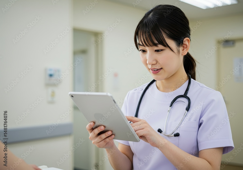 Photo of Nurse Using Digital Tablet with Patient Photo of Nurse Using Digital Tablet with Patient