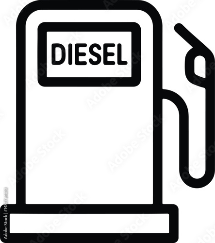 Diesel Fuel Pump: A clean, minimalist vector graphic showcases a fuel pump station, emblazoned with the word "Diesel," signaling an everyday energy resource.