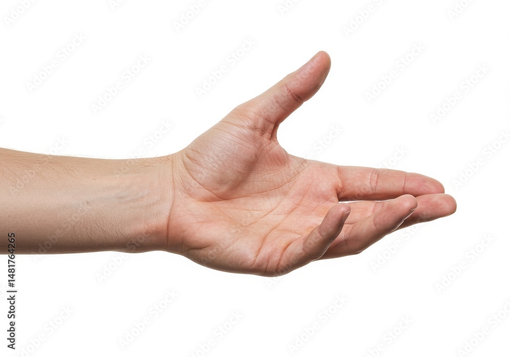 Photo of Open Hand Reaching Out on White Background Photo of Open Hand Reaching Out on White Background