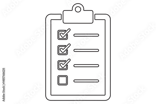 Continuous line art drawing of checklist clipboard icon vector illustration
