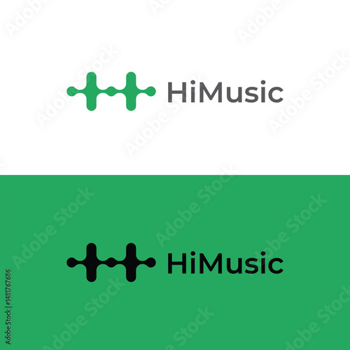 hi music logo icon vector, letter H + audio wave