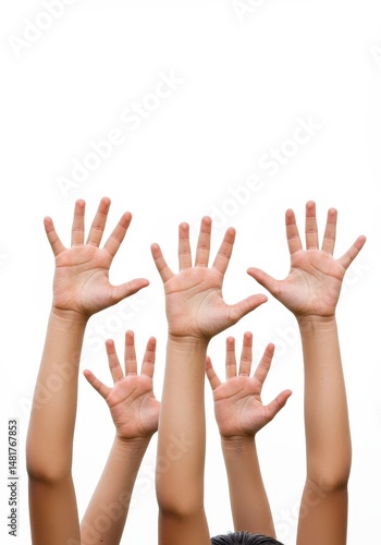 Photo of Raised Hands on White Background