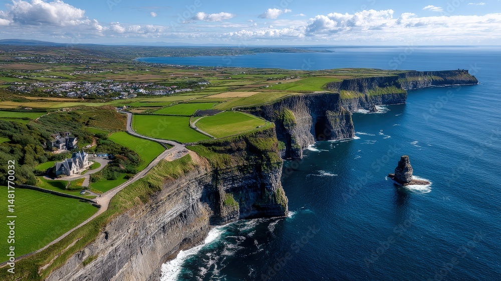 Obraz premium Coastal cliff landscape aerial view