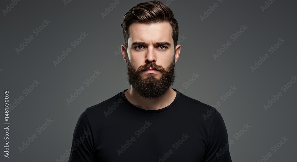 Fototapeta premium Photo of Serious Bearded Man with Intense Expression