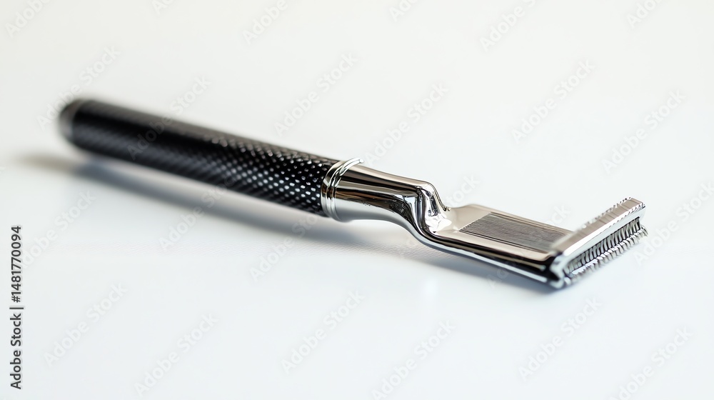 Obraz premium A barber's razor rests on a white background.