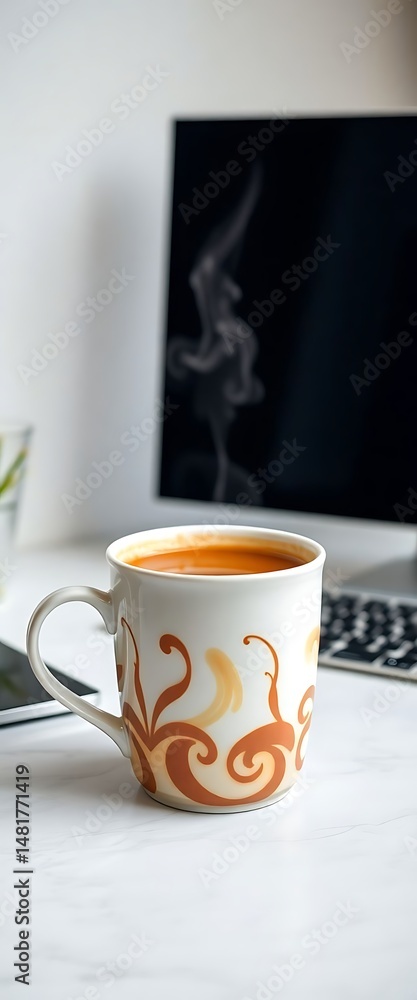 Obraz premium cup of coffee sitting on top of a white counter