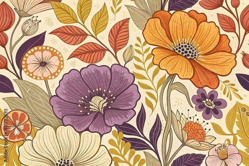 Wallpaper Mural Floral pattern background design with vintage flowers and leaves vector illustration art Torontodigital.ca