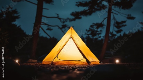 Wallpaper Mural A yellow tent in the woods at night. Torontodigital.ca