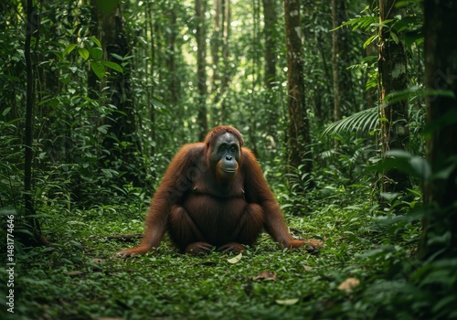 Orangutan Sitting in Lush R...
