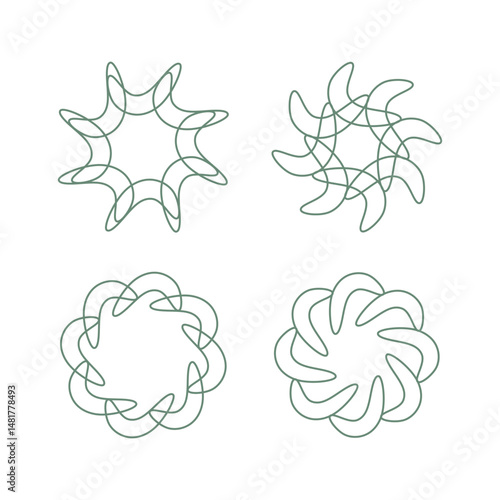 Aesthetic green circle line art decoration isolated flat design.