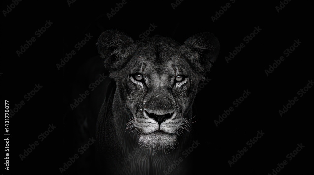 Naklejka premium Lioness portrait in black and white