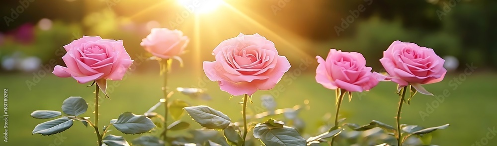 Fototapeta premium Pink roses sunset garden beauty