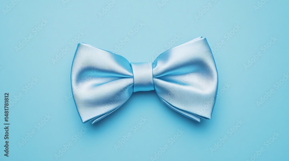 A light blue background displays a single, isolated bow tie. A light blue background displays a single, isolated bow tie.