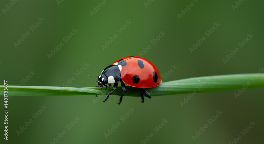 Naklejka premium Photo Ladybug on Green Grass Blade
