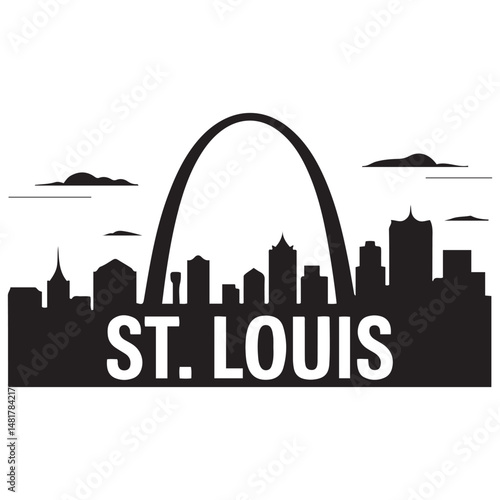 St.Louis skyline horizontal banner. Black and white silhouette of St.Louis, Missouri. Vector template for your design. Vector black silhouette. with white background