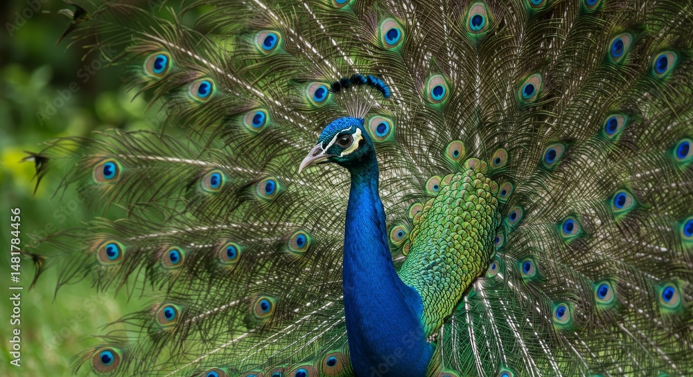 Obraz premium Photo Majestic Peacock Displaying Iridescent Plumage