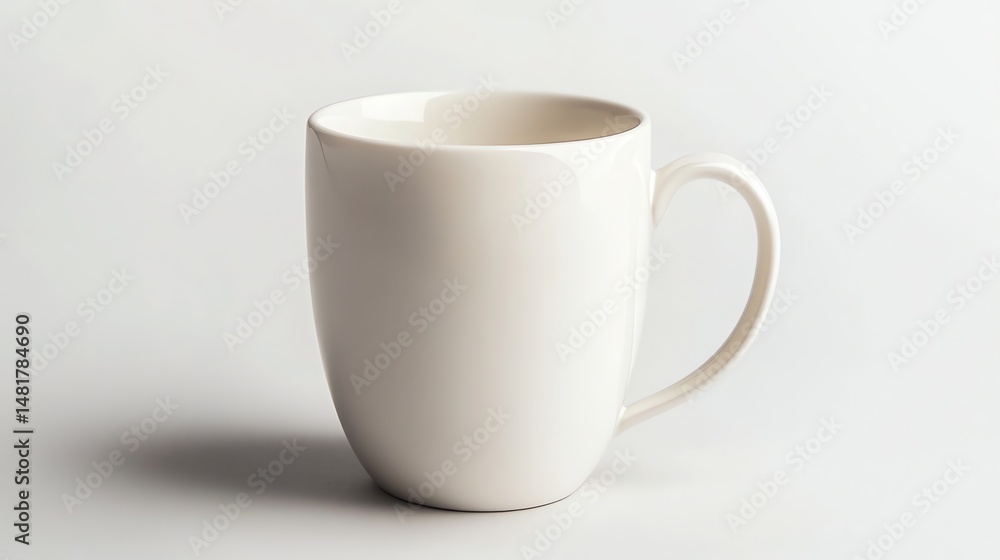 Fototapeta premium A light gray ceramic coffee mug is prominently displayed against a light gray background.