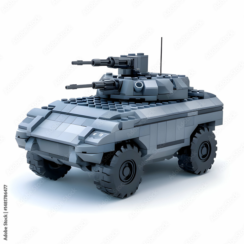 Fototapeta premium Light gray Nano Block armored personnel carrier with roof turret