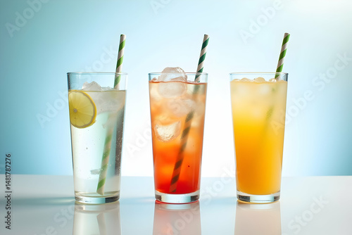 Wallpaper Mural Refreshing Trio, Iced Beverages with Citrus and Paper Straws for a Summery Vibe, Perfect for Cooling Down on a Hot Day with a Clean and Modern Presentation Torontodigital.ca