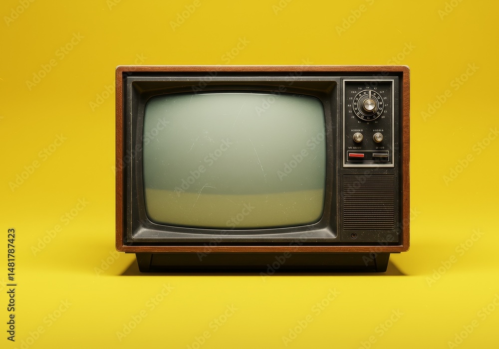 3D Render Old TV With Static Noise On Yellow Background 3D Render Old TV With Static Noise On Yellow Background
