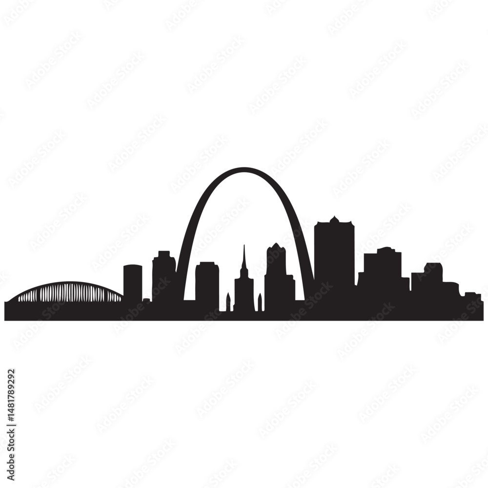 Naklejka premium St.Louis skyline horizontal banner. Black and white silhouette of St.Louis, Missouri. Vector template for your design. Vector black silhouette. with white background