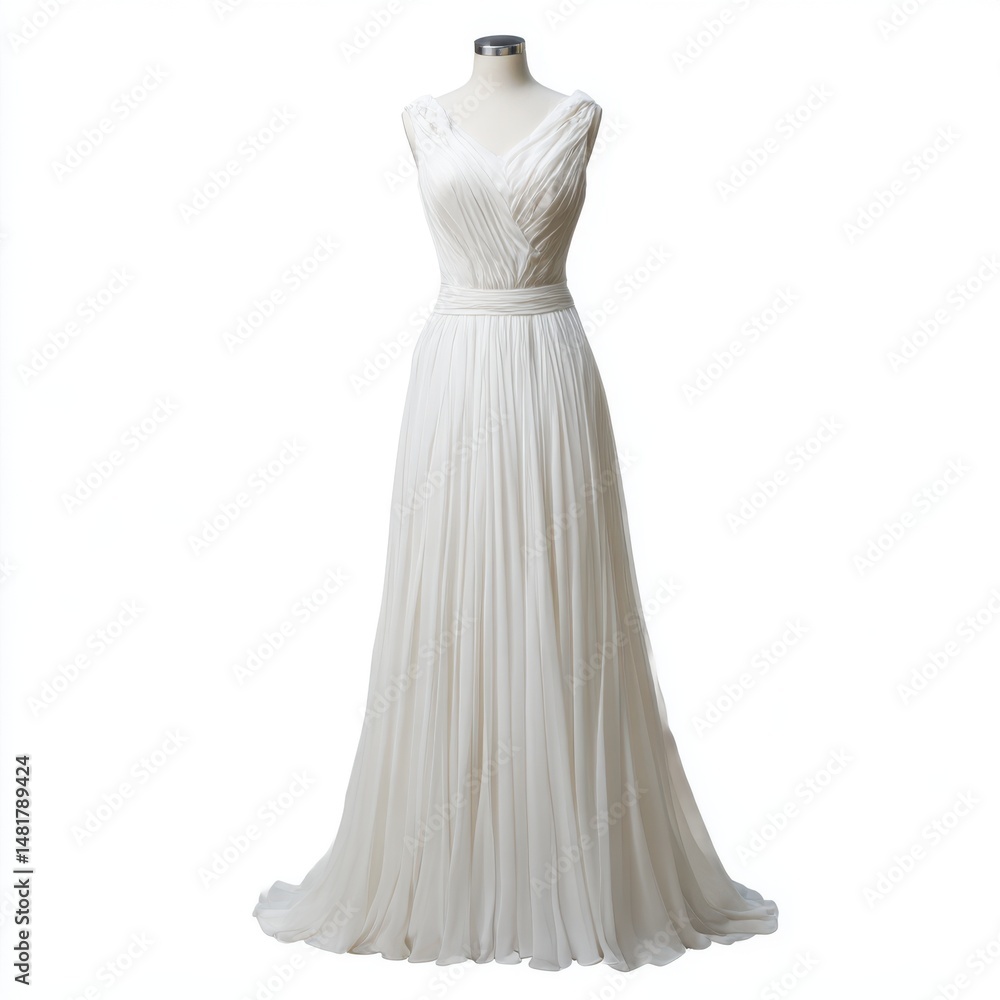 Empire waist wedding gown with soft pleats - isolated on white background Empire waist wedding gown with soft pleats - isolated on white background