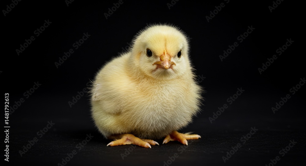 Photo of Baby Yellow Chick on Black Background Photo of Baby Yellow Chick on Black Background