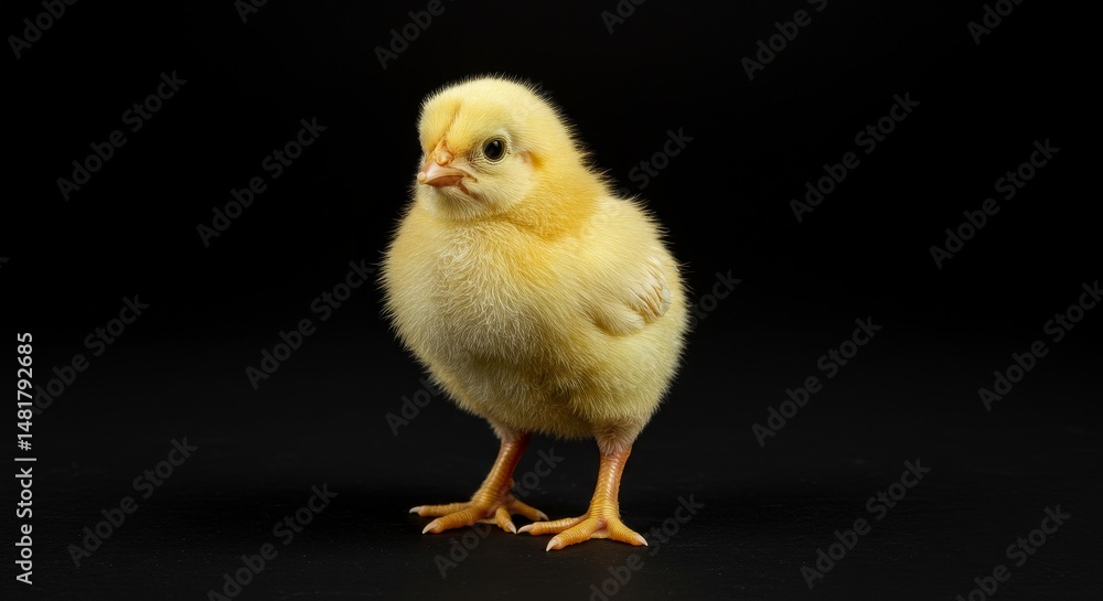 Photo of Baby Yellow Chick on Black Background Photo of Baby Yellow Chick on Black Background
