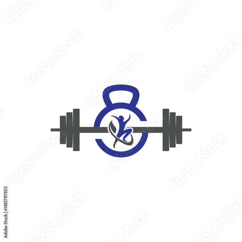 Sports Fitness nutrition logo template with dumbbell vector design.