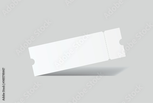 Realistic 3D Ticket Mockup with one stud rip line. Blank template design for lottery coupon, voucher, entertainment show, event, concert, boarding pass, discount, flyer isolated on background. Vector
