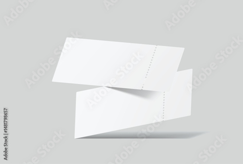 Realistic 3D Ticket Mockup with one stud rip line. Blank template design for lottery coupon, voucher, entertainment show, event, concert, boarding pass, discount, flyer isolated on background. Vector
