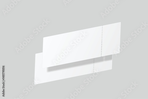 Realistic 3D Ticket Mockup with one stud rip line. Blank template design for lottery coupon, voucher, entertainment show, event, concert, boarding pass, discount, flyer isolated on background. Vector
